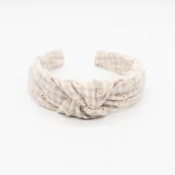 Diadema nudo bordada vichy beige hecha a mano