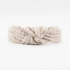 Diadema nudo bordada vichy beige hecha a mano