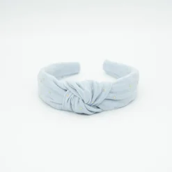Diadema nudo gasa azul celeste topos oro hecha a mano