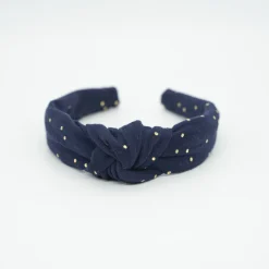 Diadema nudo gasa azul marino topos oro hecha a mano