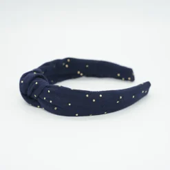 Diadema nudo gasa azul marino topos oro hecha a mano