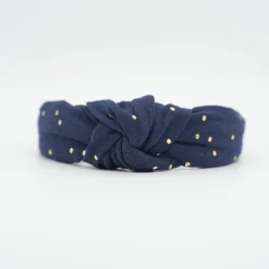 Diadema nudo gasa azul marino topos oro hecha a mano