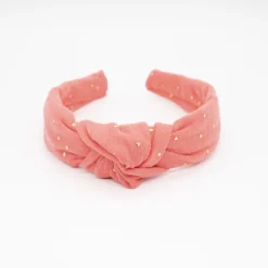 Diadema nudo gasa coral topos oro hecha a mano