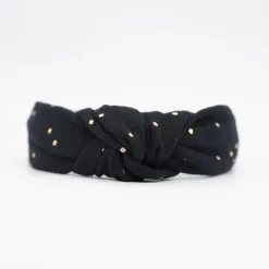 Diadema nudo gasa negra topos oro hecha a mano