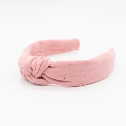 Diadema nudo gasa rosa topos oro hecha a mano