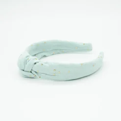 Diadema nudo gasa verde mint topos oro hecha a mano