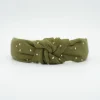 Diadema nudo gasa verde topos oro hecha a mano