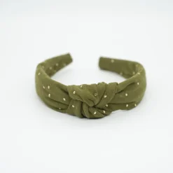 Diadema nudo gasa verde topos oro hecha a mano
