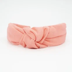 Diadema nudo light coral lino hecha a mano