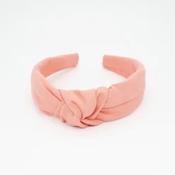 Diadema nudo light coral lino hecha a mano