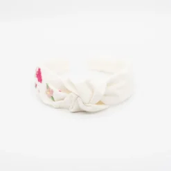 Diadema nudo lino marfil bordada a mano. PREMIUM