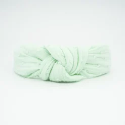Diadema nudo verde mint plumeti hecha a mano