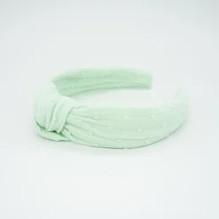 Diadema nudo verde mint plumeti hecha a mano