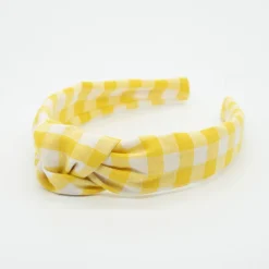 Diadema nudo vichy amarillo hecha a mano