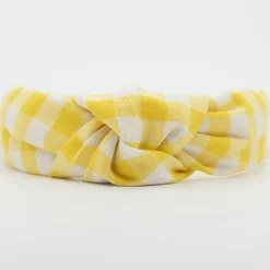 Diadema nudo vichy amarillo hecha a mano