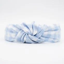 Diadema nudo vichy azul celeste hecha a mano