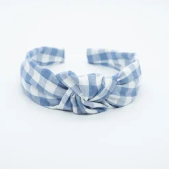Diadema nudo vichy azul jean hecha a mano