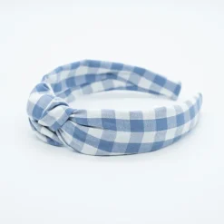 Diadema nudo vichy azul jean hecha a mano