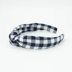 Diadema nudo vichy azul marino hecha a mano