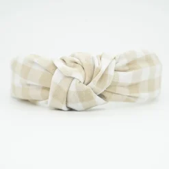 Diadema nudo vichy beige hecha a mano