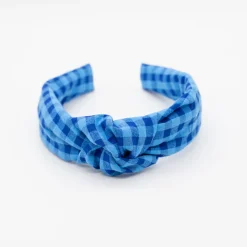 Diadema nudo vichy bicolor azul hecha a mano