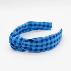 Diadema nudo vichy bicolor azul hecha a mano