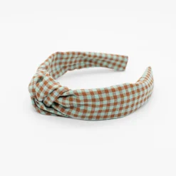 Diadema nudo vichy bicolor menta hecha a mano