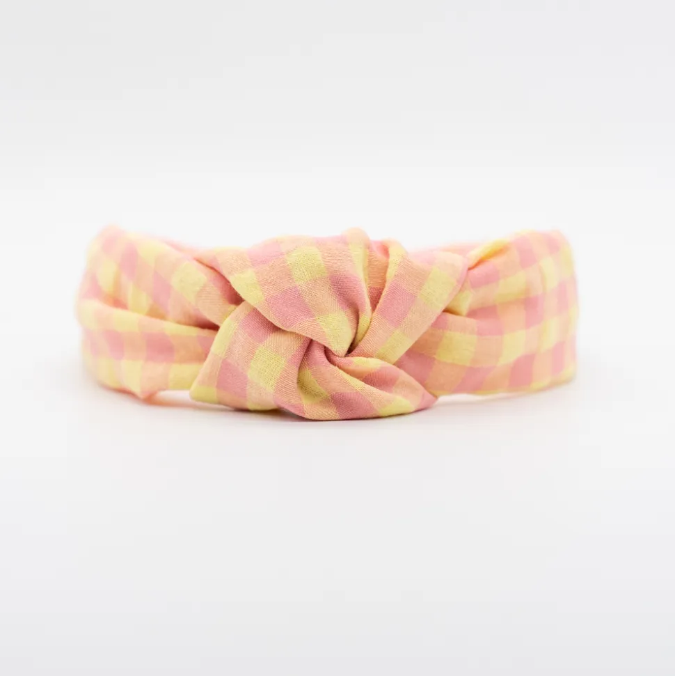 Diadema nudo vichy bicolor rosa flamingo