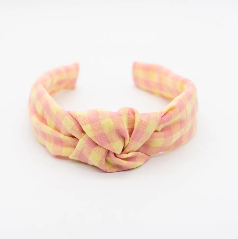 Diadema nudo vichy bicolor rosa flamingo