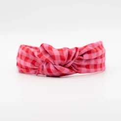 Diadema nudo vichy bicolor rojo frambuesa hecha a mano