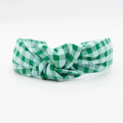 Diadema nudo vichy bicolor verde hecha a mano