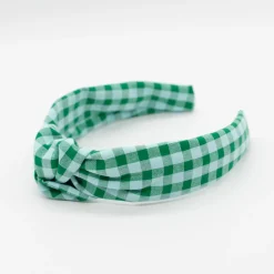 Diadema nudo vichy bicolor verde hecha a mano