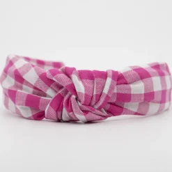 Diadema nudo vichy fucsia hecha a mano