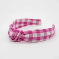 Diadema nudo vichy fucsia hecha a mano