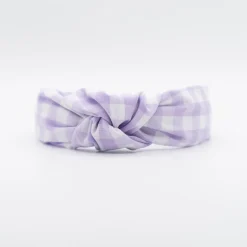 Diadema nudo vichy malva hecha a mano
