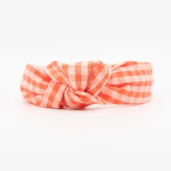 Diadema nudo vichy naranja coral flúor