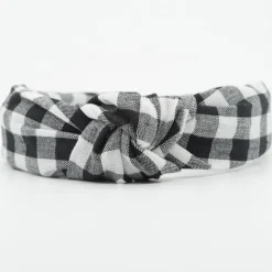 Diadema nudo vichy negro hecha a mano