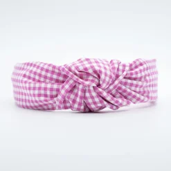 Diadema nudo vichy pequeño fucsia hecha a mano