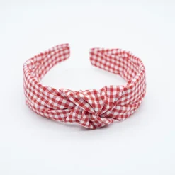 Diadema nudo vichy pequeño rojo hecha a mano