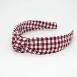 Diadema nudo vichy rojo granate hecha a mano