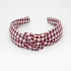 Diadema nudo vichy rojo granate hecha a mano