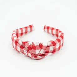 Diadema nudo vichy rojo hecha a mano