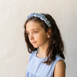 Diadema scrunchie azul celeste lino