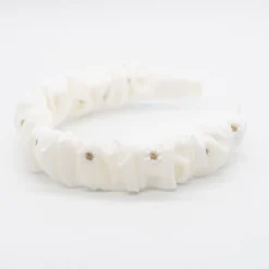Diadema scrunchie blanca flores bordadas
