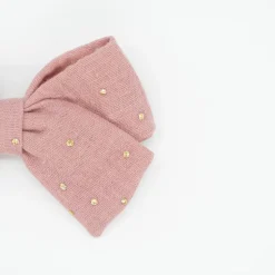 Lazo clásico gasa rosa topos oro