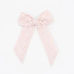 Lazo coquette vichy rosa con bordado floral