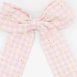 Lazo coquette vichy rosa con bordado floral