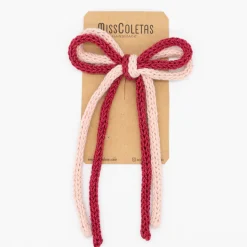 Lazo crochet cordón doble rojo burdeos