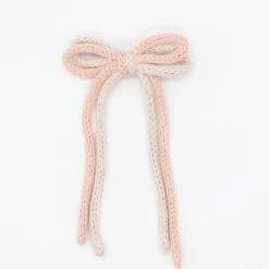 Lazo crochet cordón doble rosa y beige