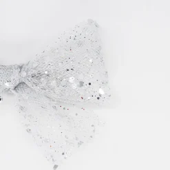 Lazo de tul glitter plata